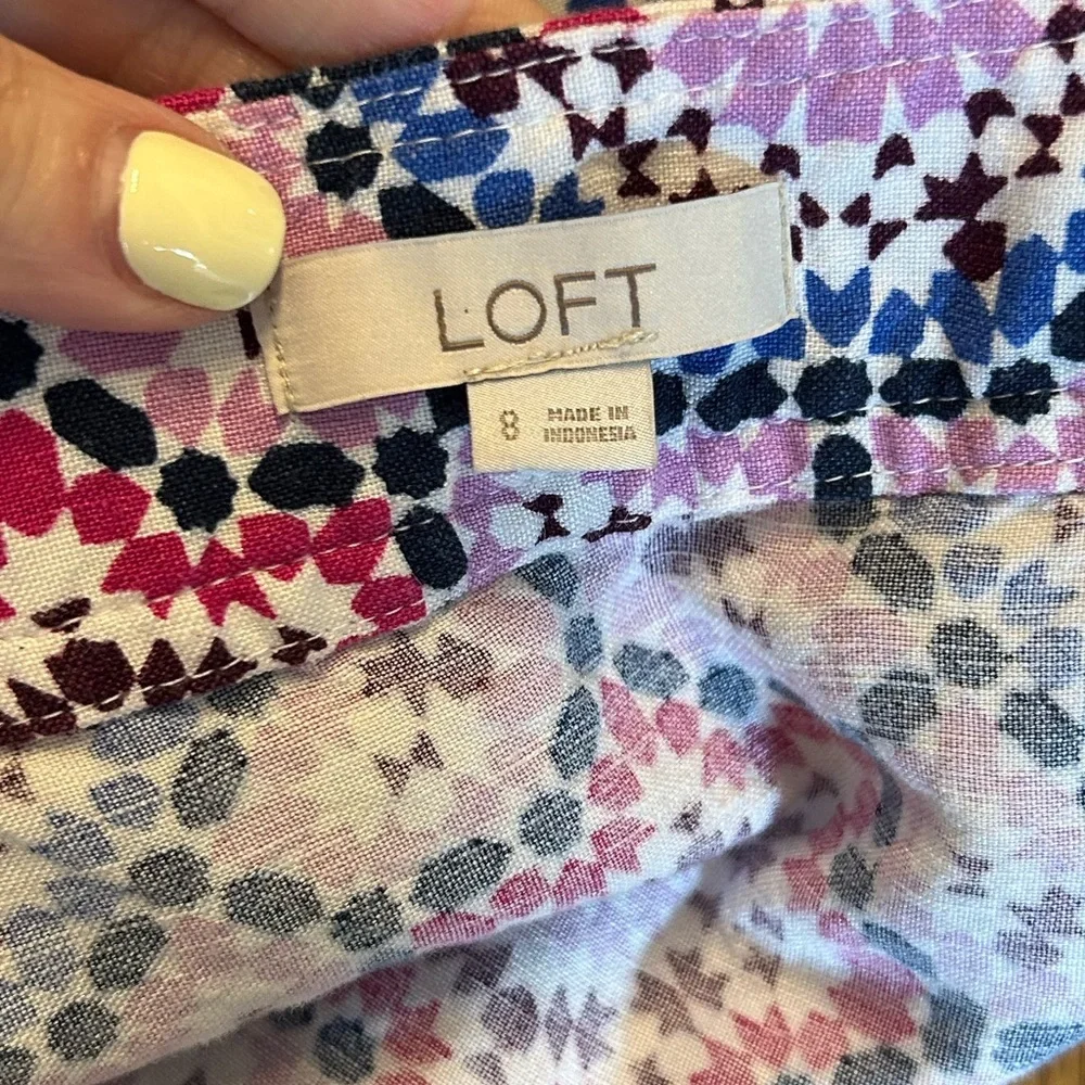 LOFT Mosaic Midi Wrap Linen Blend Summer Skirt Women’s SZ‎ 8 in Sweet Violet